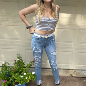 Kendal and Kylie stripped full zip tank top